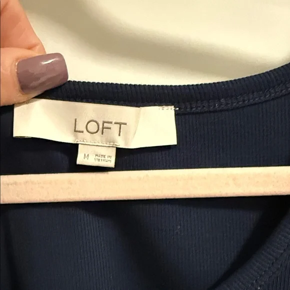 LOFT Black Knit Top with Floral Puff Sleeves - Picture 3 of 5